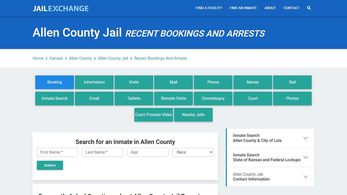 Allen County Jail KS Recent Arrests and Bookings - Jail Exchange